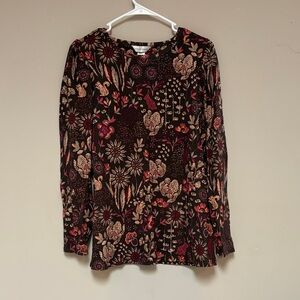 Christopher & Banks brown and Red Floral Blouse